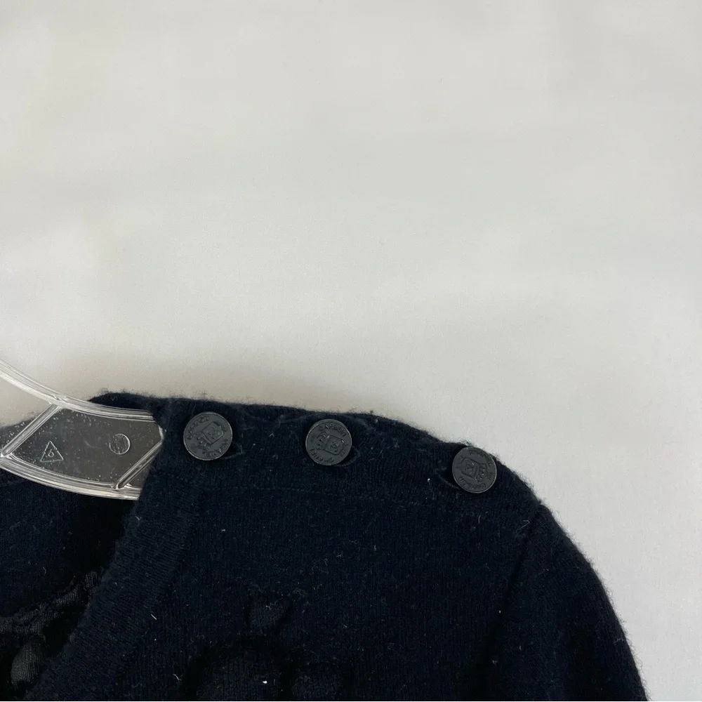 CHANEL Black Wool Sweater CC Button Pom Pom Bobble‎ Embellished Size 46 Vintage
